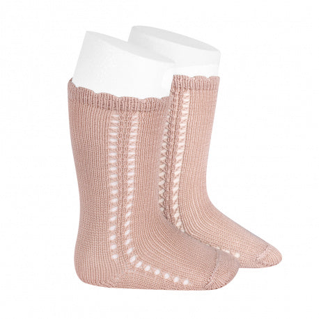 Calcetines altos perlé con calado lateral Condor color rosa empolvado