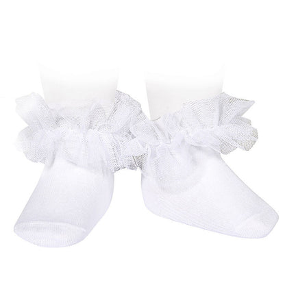 Calcetines ceremonia tobilleros con tira de tul fruncida Condor color blanco