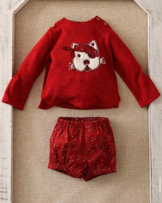 Conjunto de jersey y pololo perrito y estrellas color red velvet